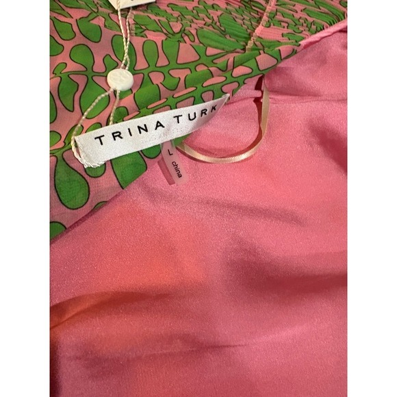 Trina Turk Halter Top Ruffle Petal Top Tiered Sleeveless Pink Green Floral - Picture 5 of 6